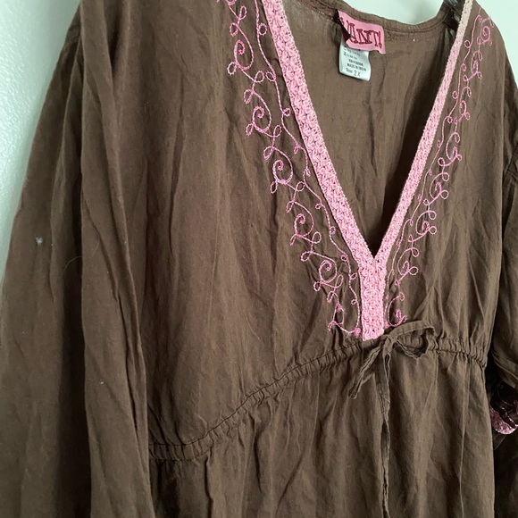 Vintage WANT Women’s Tunic Blouse Pink Chocolate Embroidered Sz 2XL - Picture 5 of 12